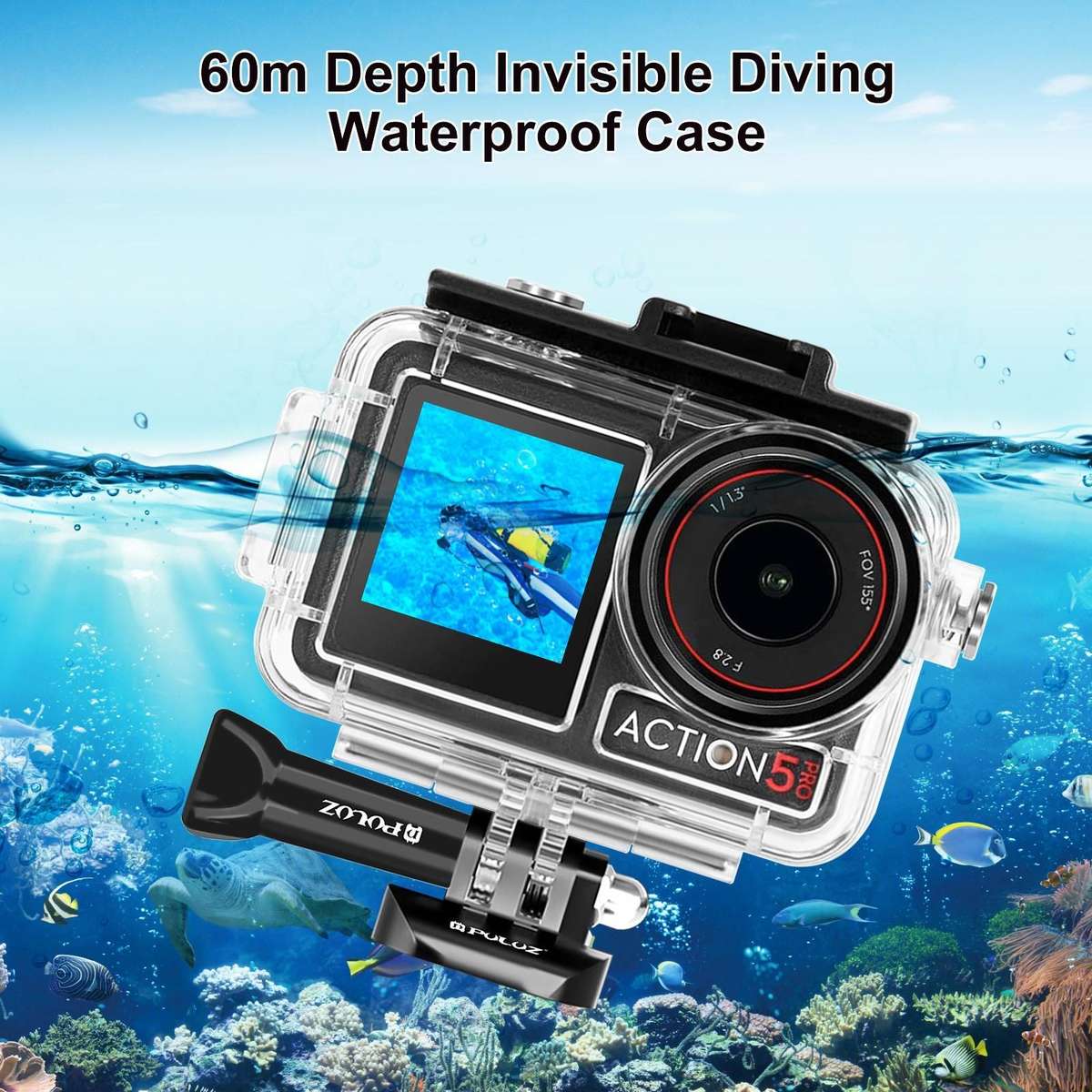 For DJI Osmo Action 5 Pro / 3 / 4 PULUZ 60m Underwater Waterproof Housing Diving Case with Cold Sh
