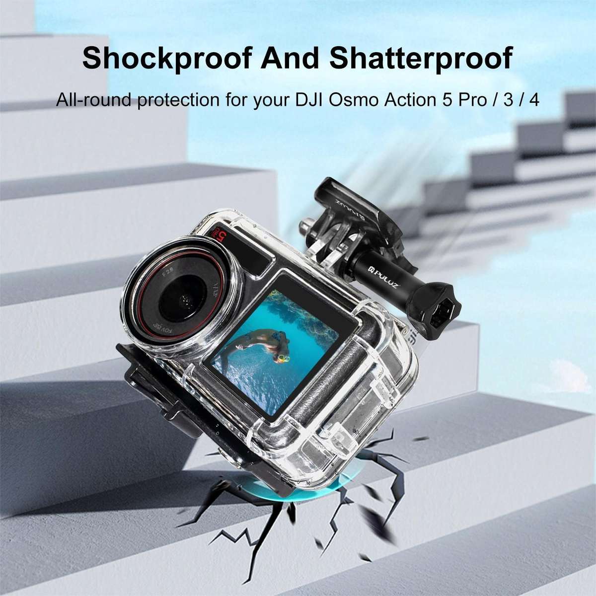 For DJI Osmo Action 5 Pro / 3 / 4 PULUZ 60m Underwater Waterproof Housing Diving Case with Cold Sh