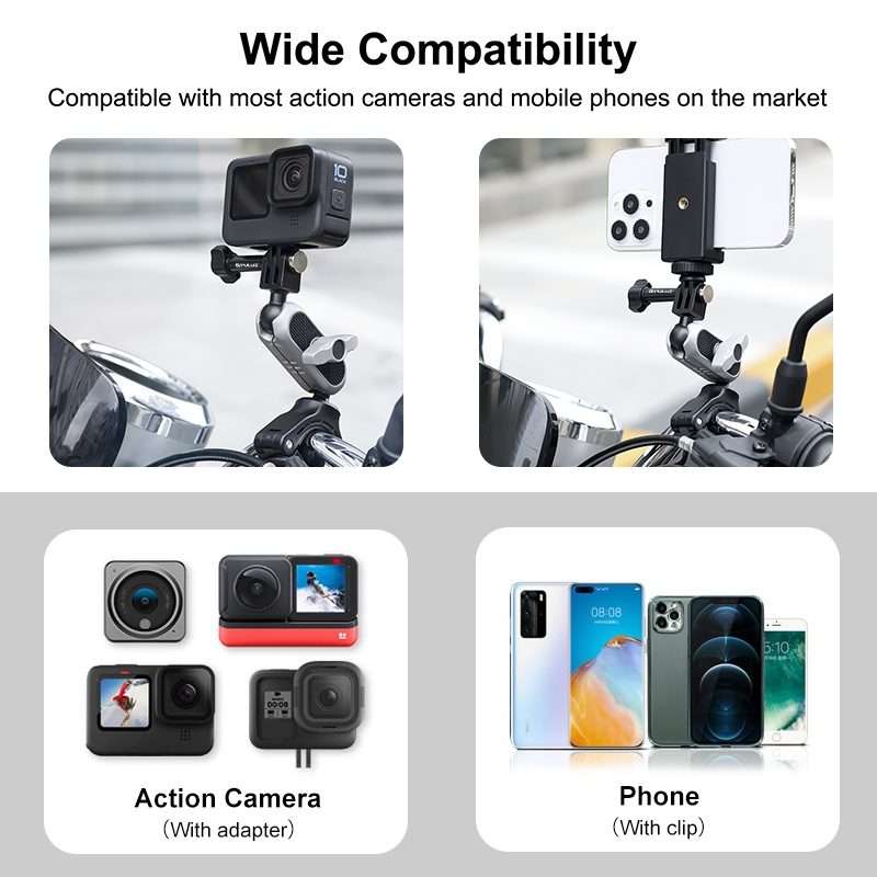 PULUZ Handlebar Arm Mount with Phone Clamp & Mount Adapter & Long Screw