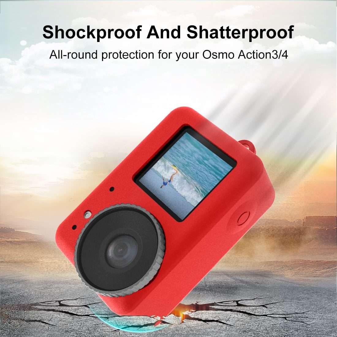 For DJI Osmo Action 5 Pro / 4 / 3 PULUZ Silicone Protective Case with Lens Cap (Red)