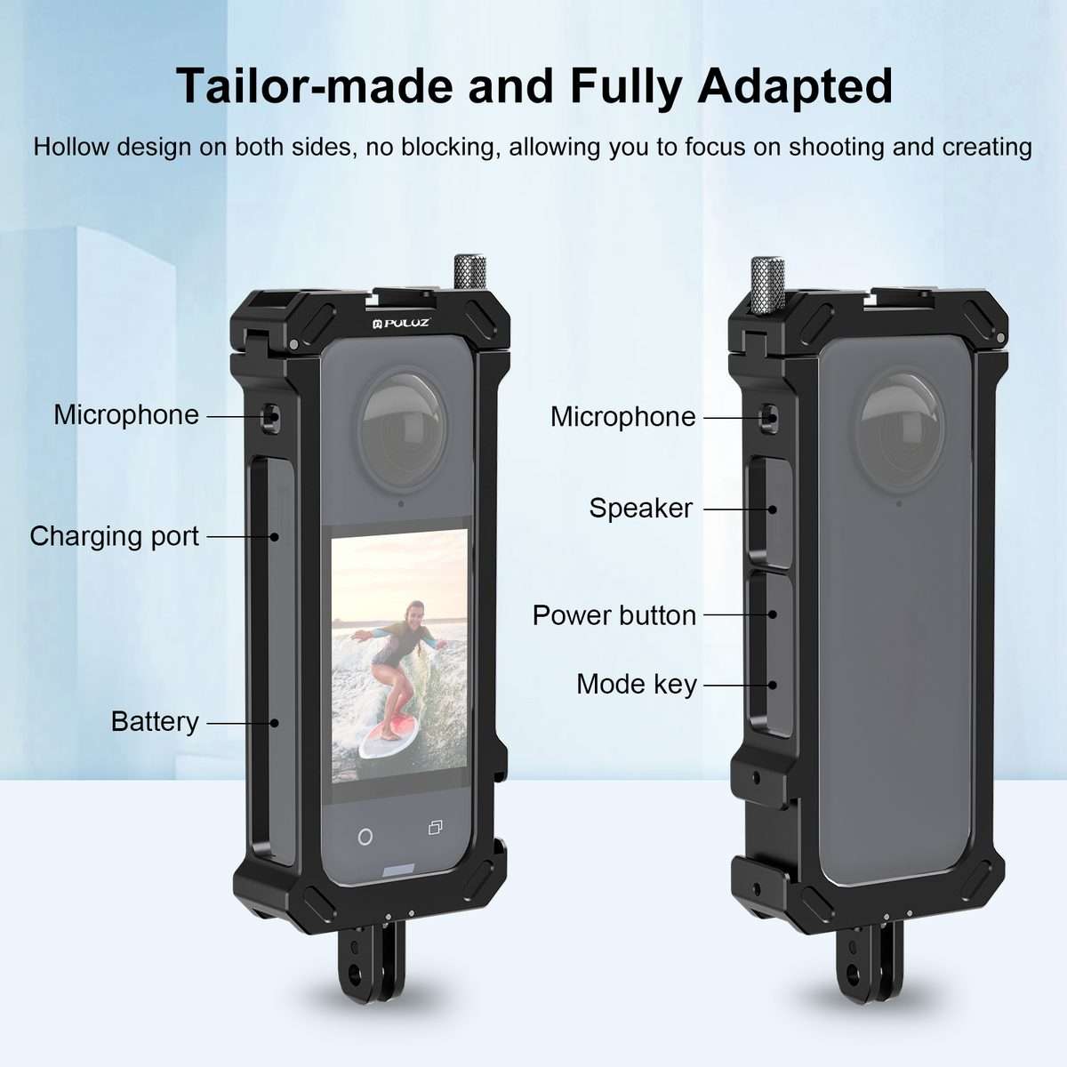 For Insta360 X4 PULUZ Metal Protective Cage Rig Housing Frame with Expand Cold Shoe Ba ... (Black)