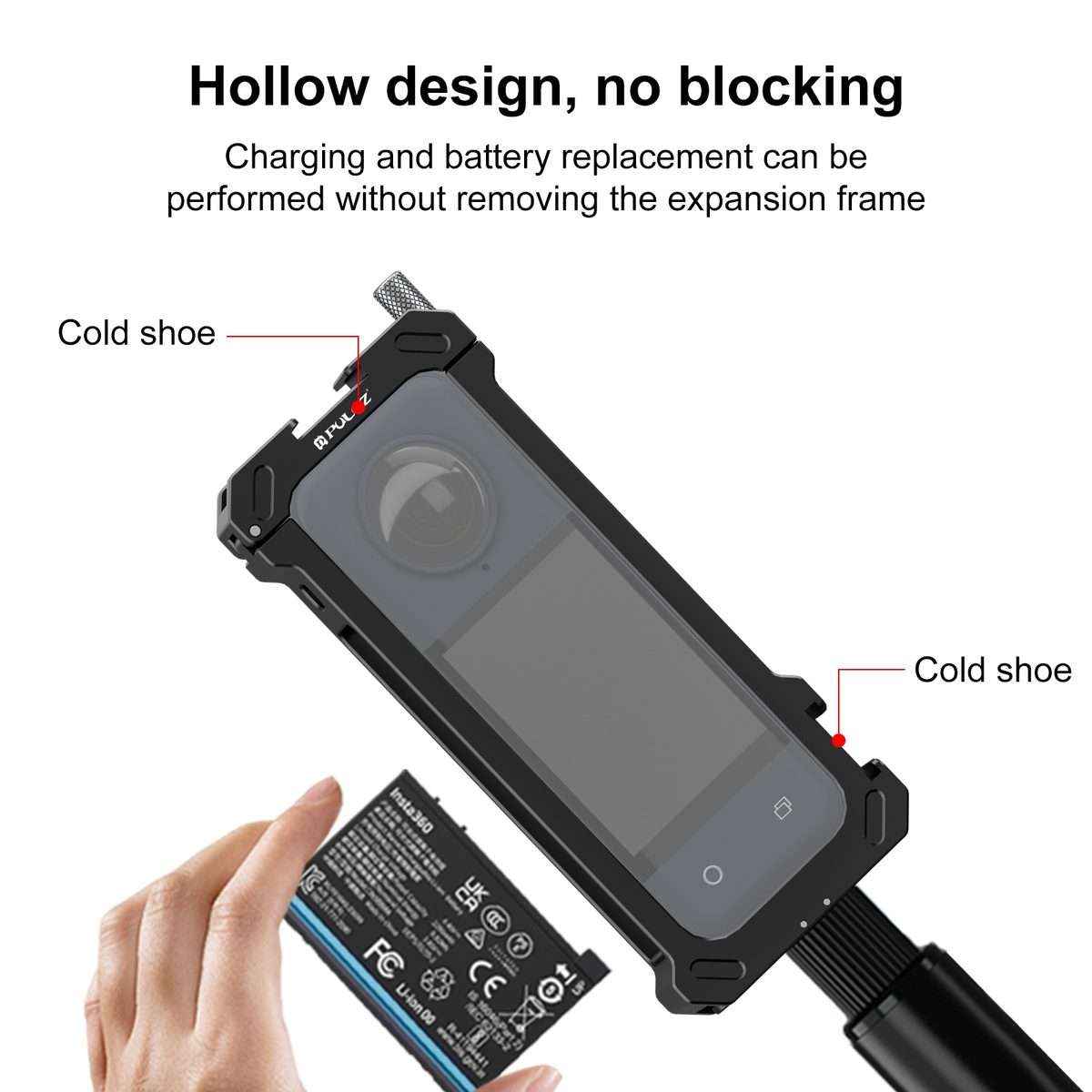For Insta360 X4 PULUZ Metal Protective Cage Rig Housing Frame with Expand Cold Shoe Ba ... (Black)