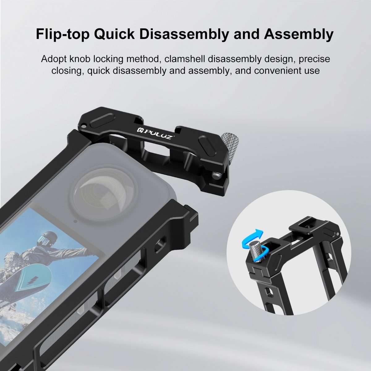 For Insta360 X4 PULUZ Metal Protective Cage Rig Housing Frame with Expand Cold Shoe Ba ... (Black)