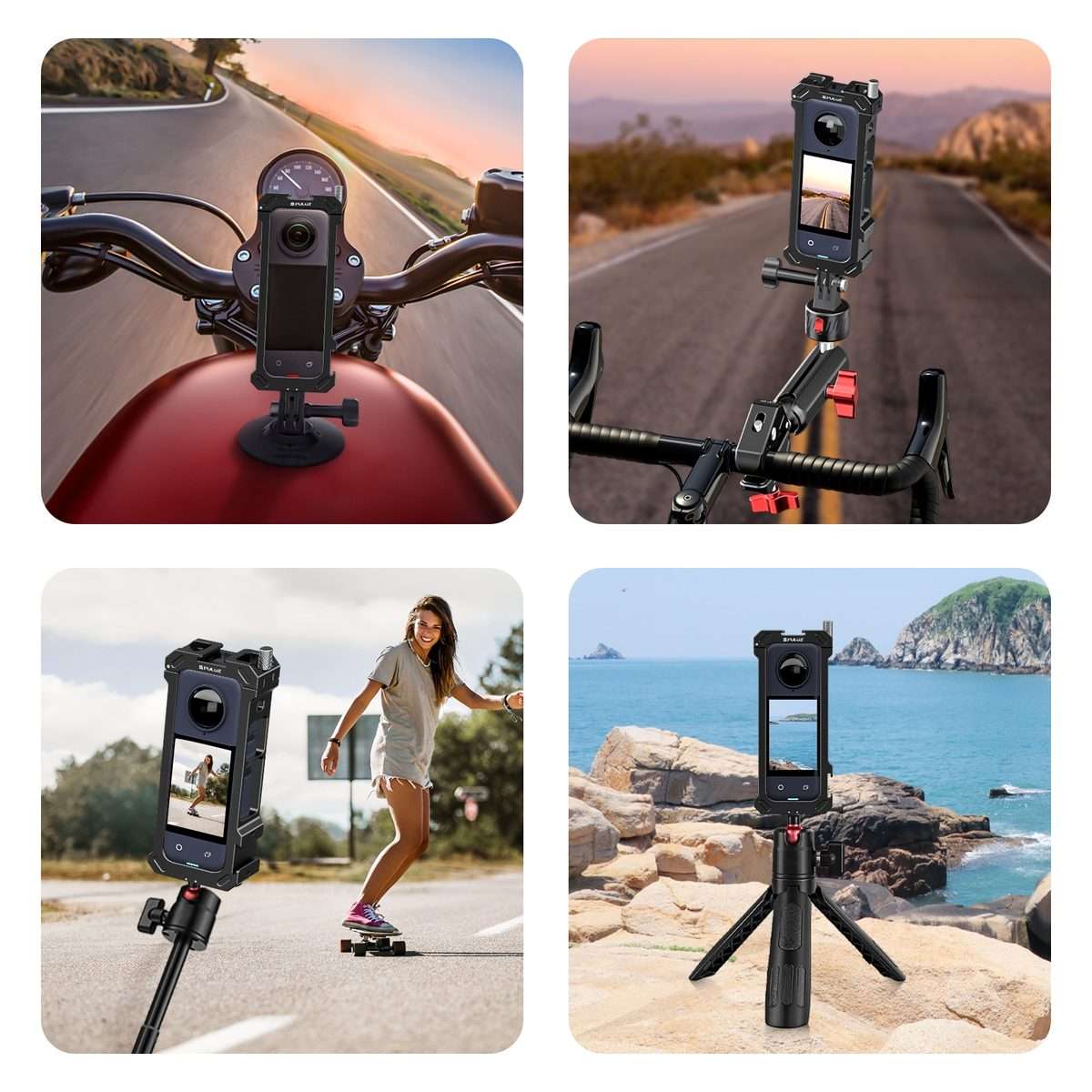 For Insta360 X4 PULUZ Metal Protective Cage Rig Housing Frame with Expand Cold Shoe Ba ... (Black)