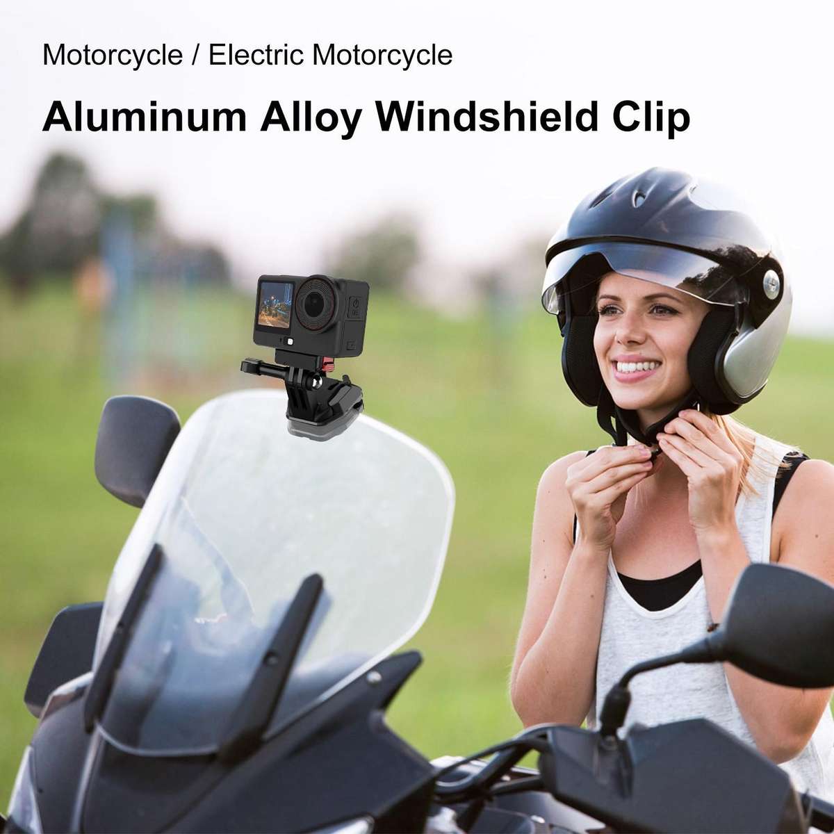 PULUZ Motorcycle Windshield Action Camera Mount Clip for GoPro Hero12 Black / DJI Osmo ... (Black)