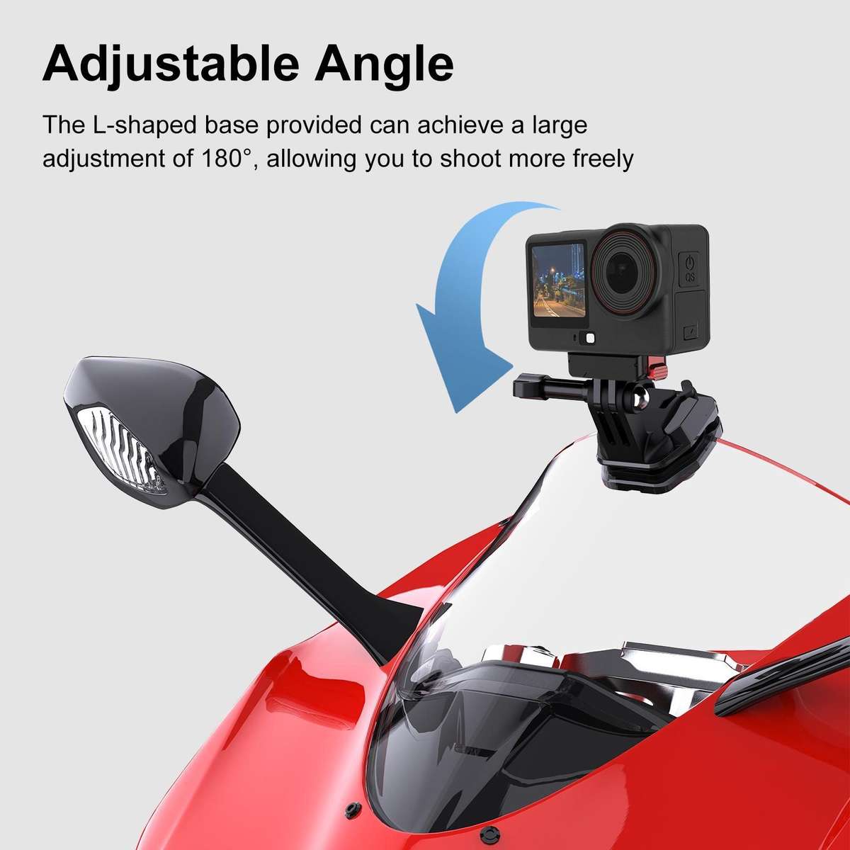 PULUZ Motorcycle Windshield Action Camera Mount Clip for GoPro Hero12 Black / DJI Osmo ... (Black)