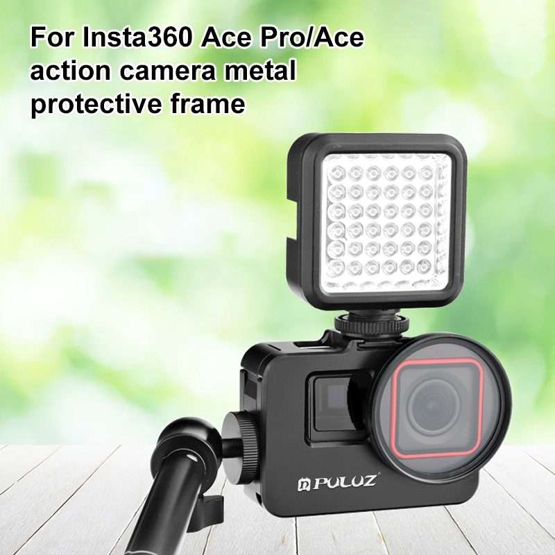 For Insta360 Ace Pro / Ace PULUZ Metal Cage Adapter Frame with 52mm UV Filter & Adapte ... (Black)