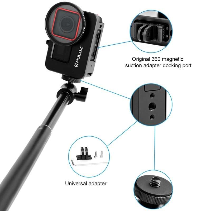 For Insta360 Ace Pro / Ace PULUZ Metal Cage Adapter Frame with 52mm UV Filter & Adapte ... (Black)