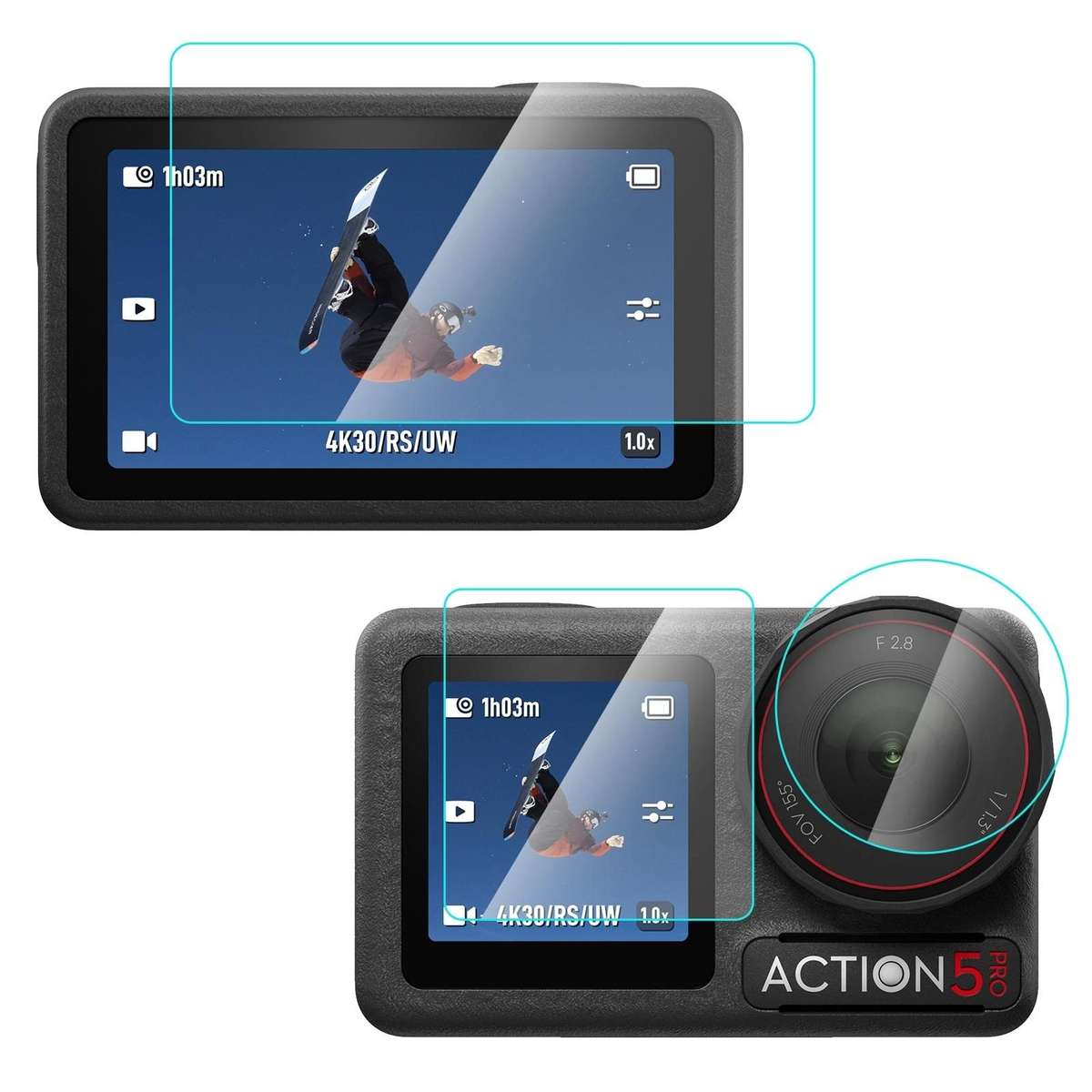 For DJI Osmo Action 5 Pro PULUZ 3-in-1 Lens Front and Back Screen Tempered Glass ... (Transparent)