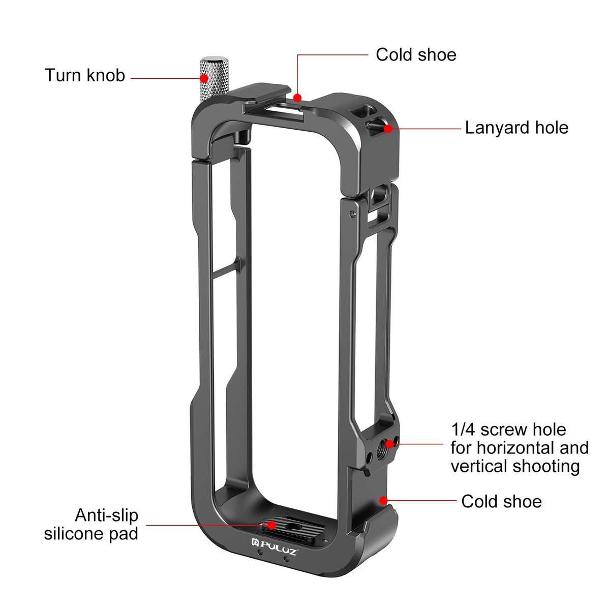 For Insta360 X4 PULUZ Metal Protective Cage Rig Housing Frame with Lens Cover (Black)
