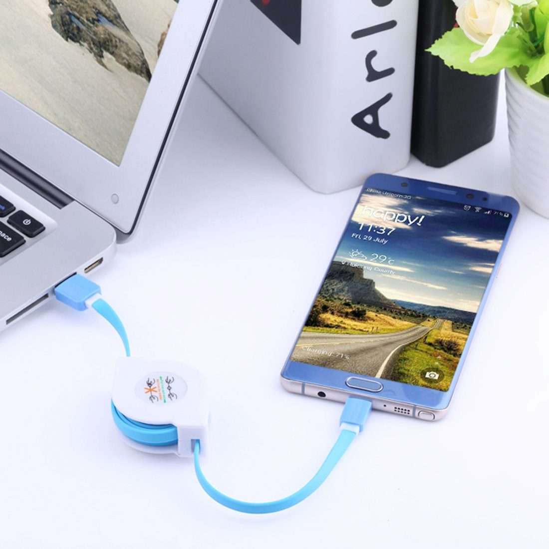 1m 2A 110 Copper Core Wires Retractable USB-C / Type-C to USB Data Sync Charging Cable(White)