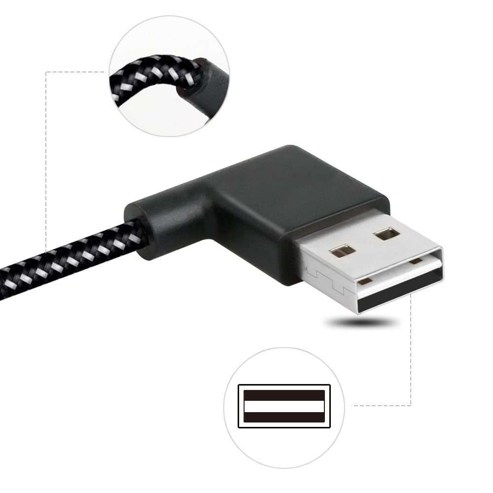 20cm 2A USB to USB-C / Type-C Nylon Weave Style Double Elbow Data Sync Charging Cable