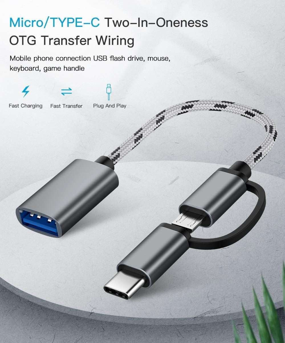 USB 3.0 Female to Micro USB + USB-C / Type-C Male Charging + Transmission OTG Nylon Bra ... (Grey)