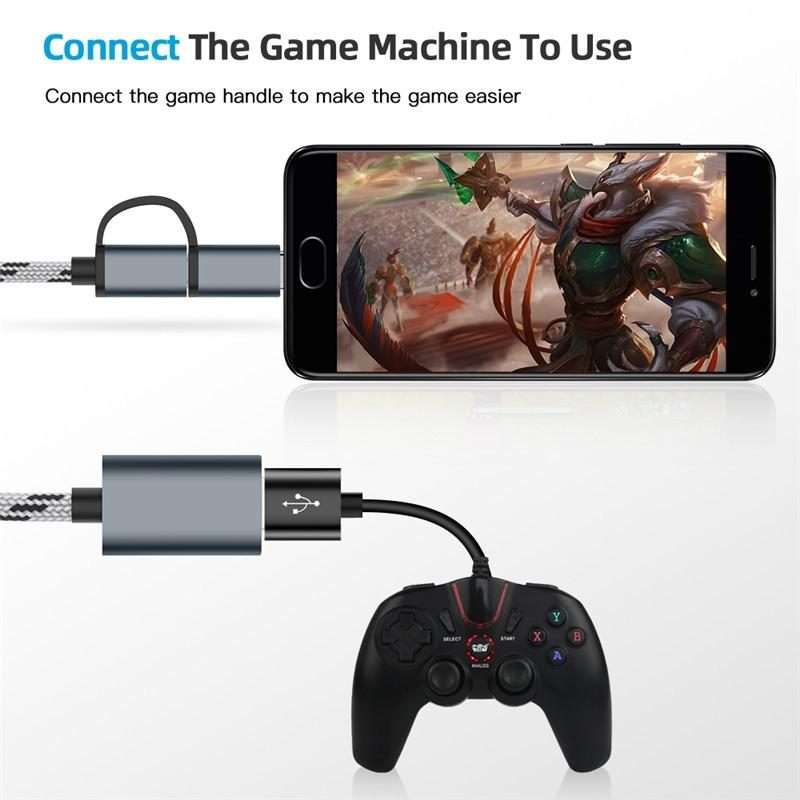 USB 3.0 Female to Micro USB + USB-C / Type-C Male Charging + Transmission OTG Nylon Bra ... (Grey)