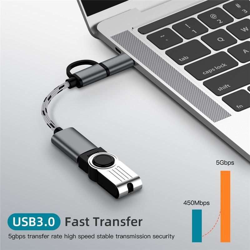 USB 3.0 Female to Micro USB + USB-C / Type-C Male Charging + Transmission OTG Nylon Bra ... (Grey)