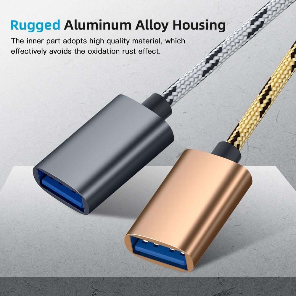 USB 3.0 Female to Micro USB + USB-C / Type-C Male Charging + Transmission OTG Nylon Bra ... (Grey)
