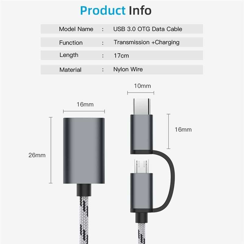 USB 3.0 Female to Micro USB + USB-C / Type-C Male Charging + Transmission OTG Nylon Bra ... (Gold)