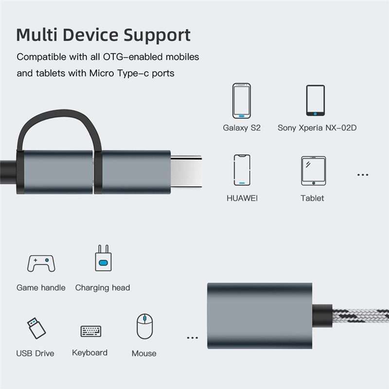 USB 3.0 Female to Micro USB + USB-C / Type-C Male Charging + Transmission OTG Nylon Bra ... (Gold)