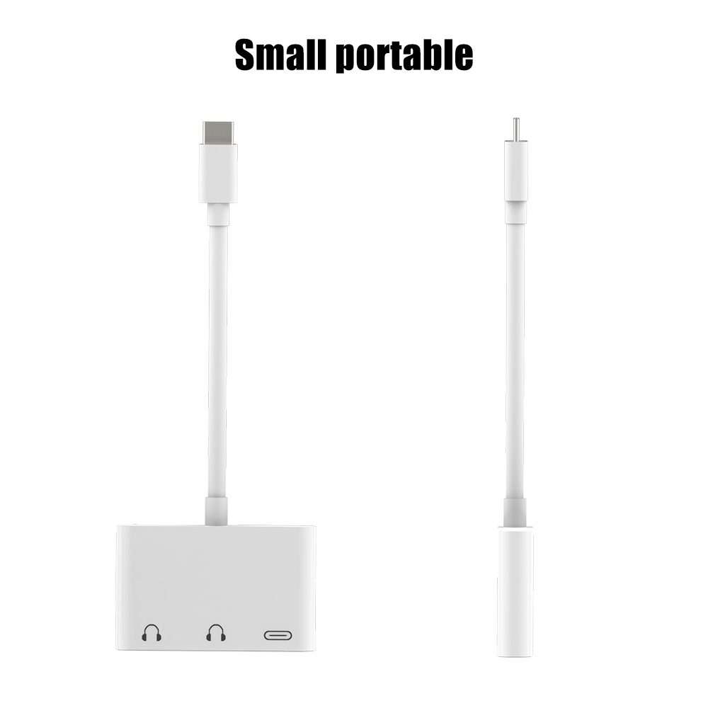 3 in 1 USB-C + 3.5mm + 3.5mm to USB-C Digital Charge Audio Adapter (White)