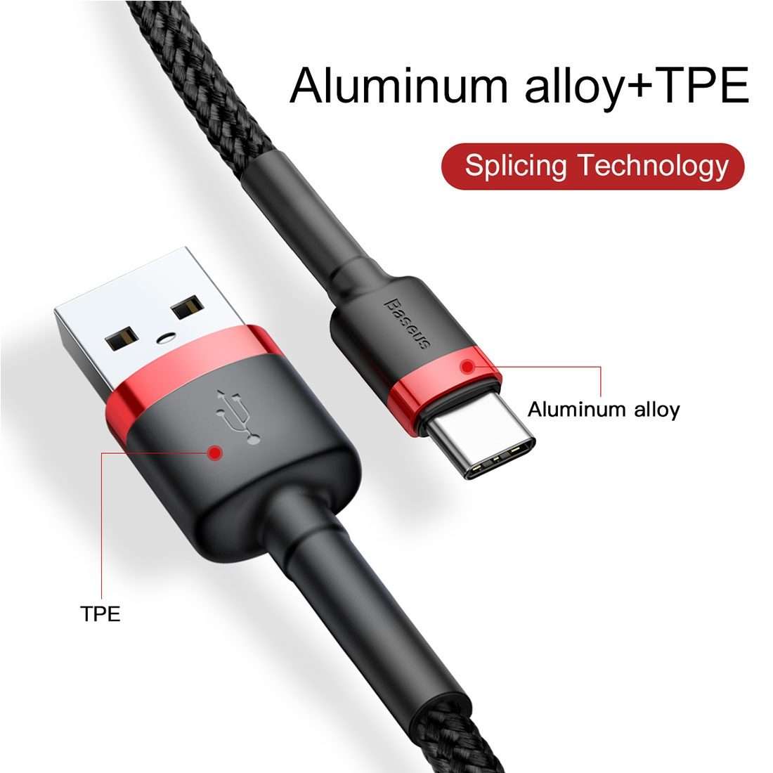 Baseus 2m 2A Max USB to USB-C / Type-C Data Sync Charge Cable(Red+Black)