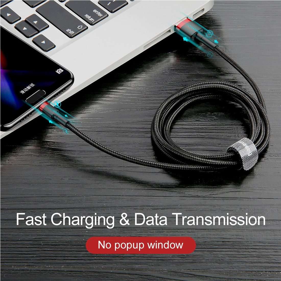 Baseus 2m 2A Max USB to USB-C / Type-C Data Sync Charge Cable(Red+Black)