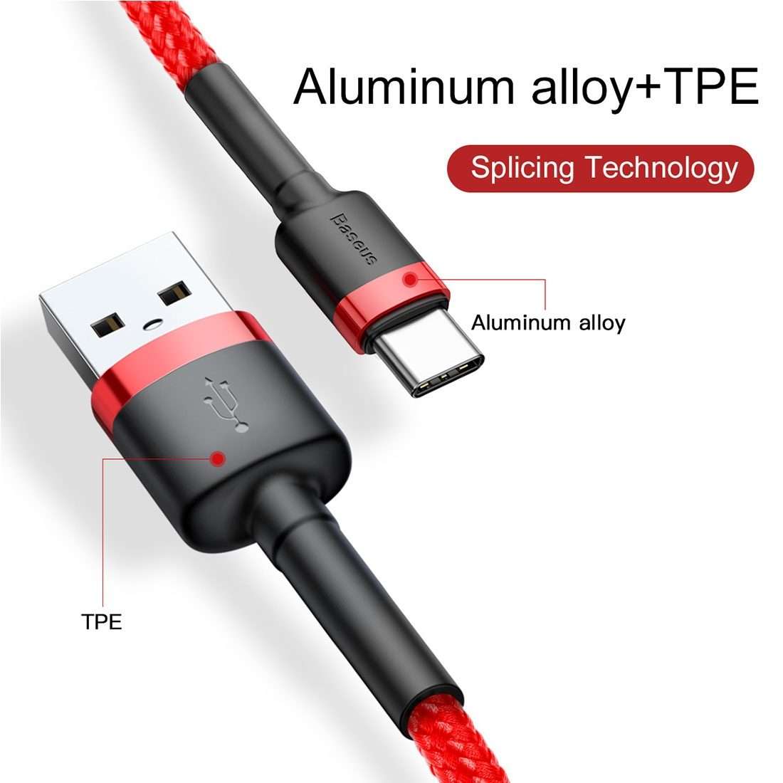 Baseus 2m 2A Max USB to USB-C / Type-C Data Sync Charge Cable(Red+Red)