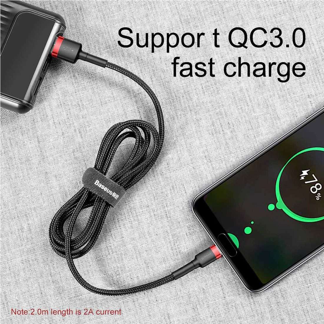 Baseus 1m 3A Max USB to USB-C / Type-C Data Sync Charge Cable(Black)