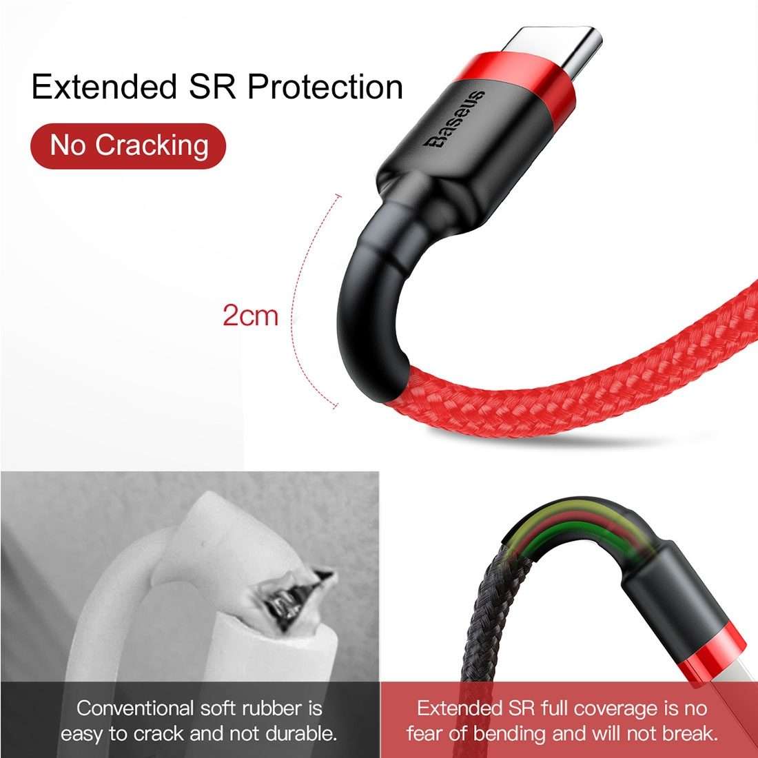 Baseus 1m 3A Max USB to USB-C / Type-C Data Sync Charge Cable(Red)