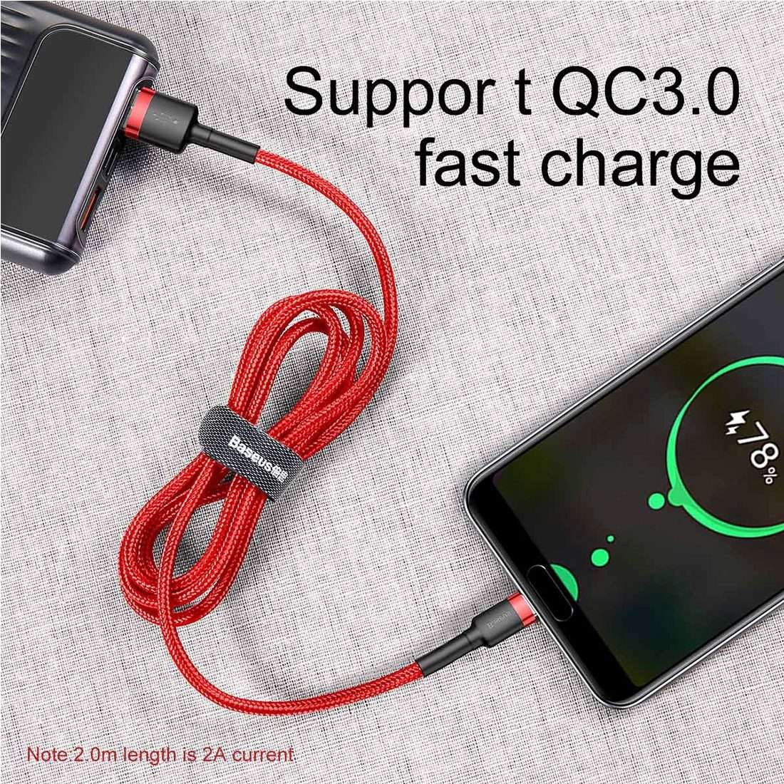 Baseus 1m 3A Max USB to USB-C / Type-C Data Sync Charge Cable(Red)