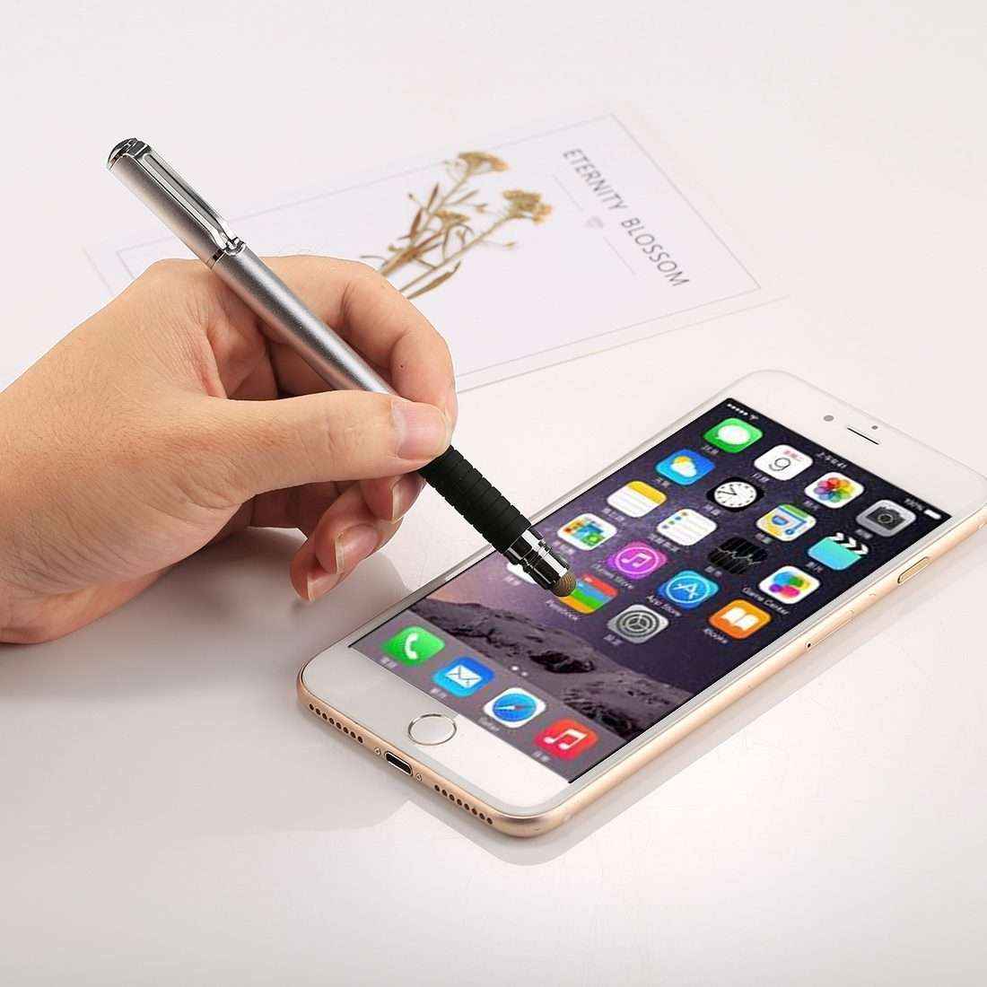 Universal 2 in 1 Multifunction Round Thin Tip Capacitive Touch Screen Stylus Pen