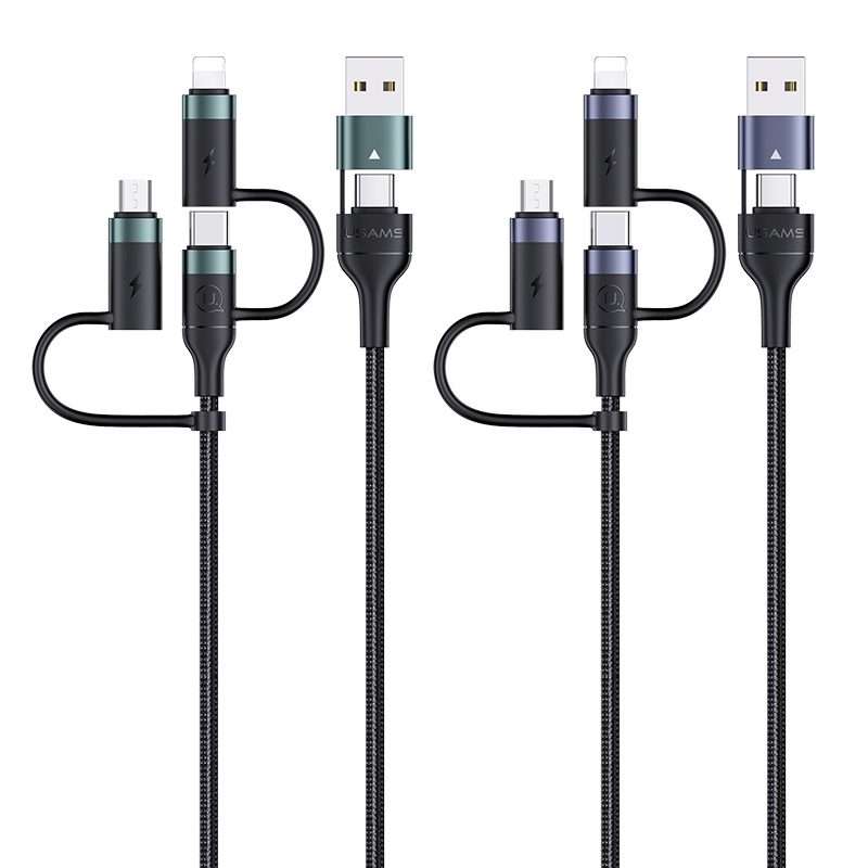 USAMS US-SJ547 U62 USB + Type-C / USB-C toType-C / USB-C + 8 Pin + Micro Aluminum Allo ... (Black)