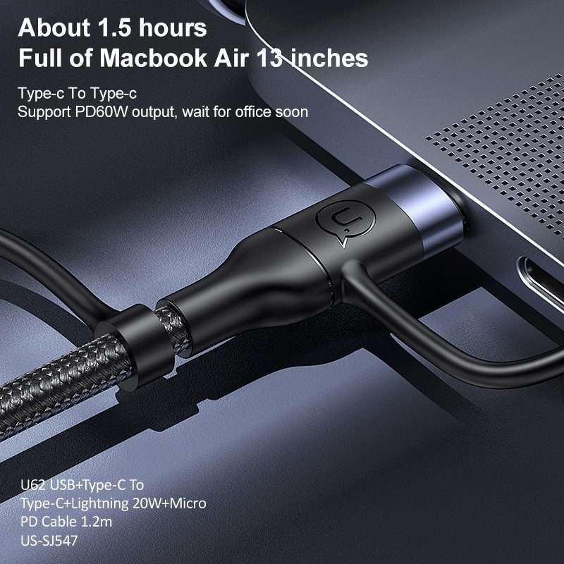 USAMS US-SJ547 U62 USB + Type-C / USB-C toType-C / USB-C + 8 Pin + Micro Aluminum Allo ... (Black)