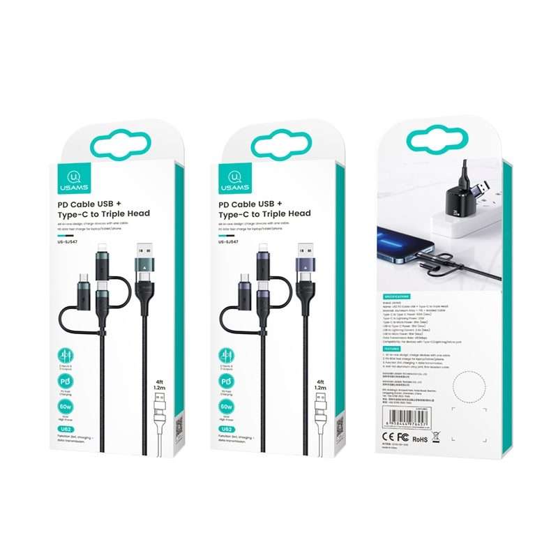 USAMS US-SJ547 U62 USB + Type-C / USB-C toType-C / USB-C + 8 Pin + Micro Aluminum Allo ... (Green)