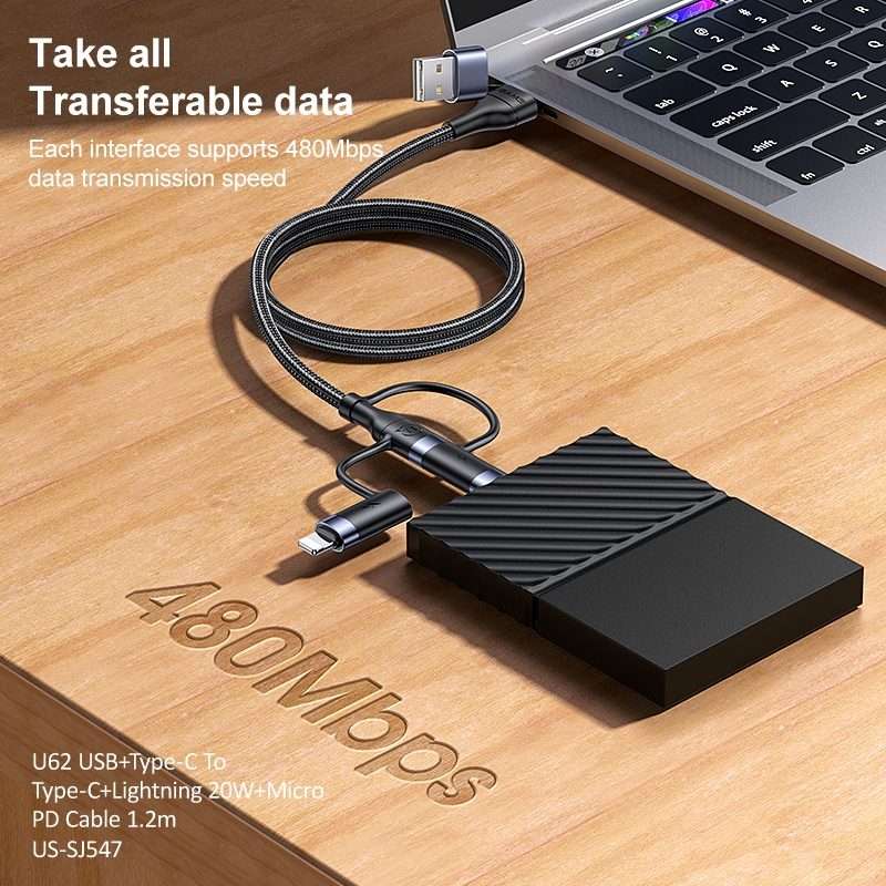 USAMS US-SJ547 U62 USB + Type-C / USB-C toType-C / USB-C + 8 Pin + Micro Aluminum Allo ... (Green)