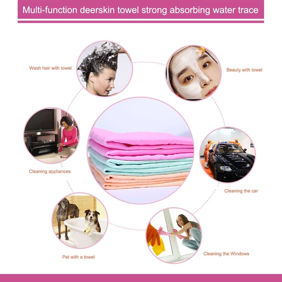 KANEED Synthetic Chamois Drying Towel Super Absorbent PVA Shammy Cloth for Fast Drying ... (Pink)