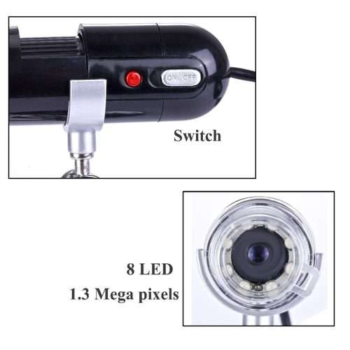 1.3 Mega pixels 200x USB digital microscope with 8 LED White light(Black)