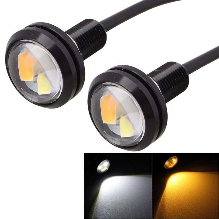 2 PCS 22.5mm 2W 200LM White + Yellow Light 4 LED SMD 5630 Eagle Eye Car Steering Light ... (Black)