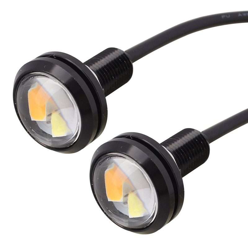 2 PCS 22.5mm 2W 200LM White + Yellow Light 4 LED SMD 5630 Eagle Eye Car Steering Light ... (Black)