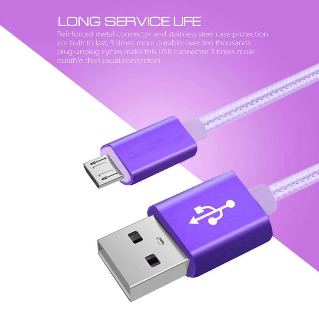 1m 3A Woven Style Metal Head Micro USB to USB Data / Charger Cable(Purple)