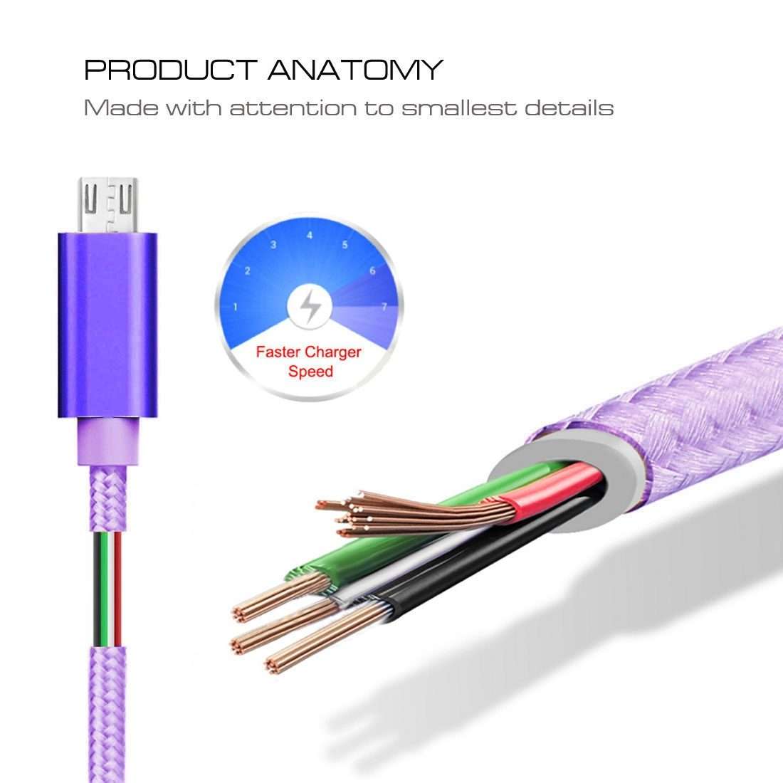 1m 3A Woven Style Metal Head Micro USB to USB Data / Charger Cable(Purple)