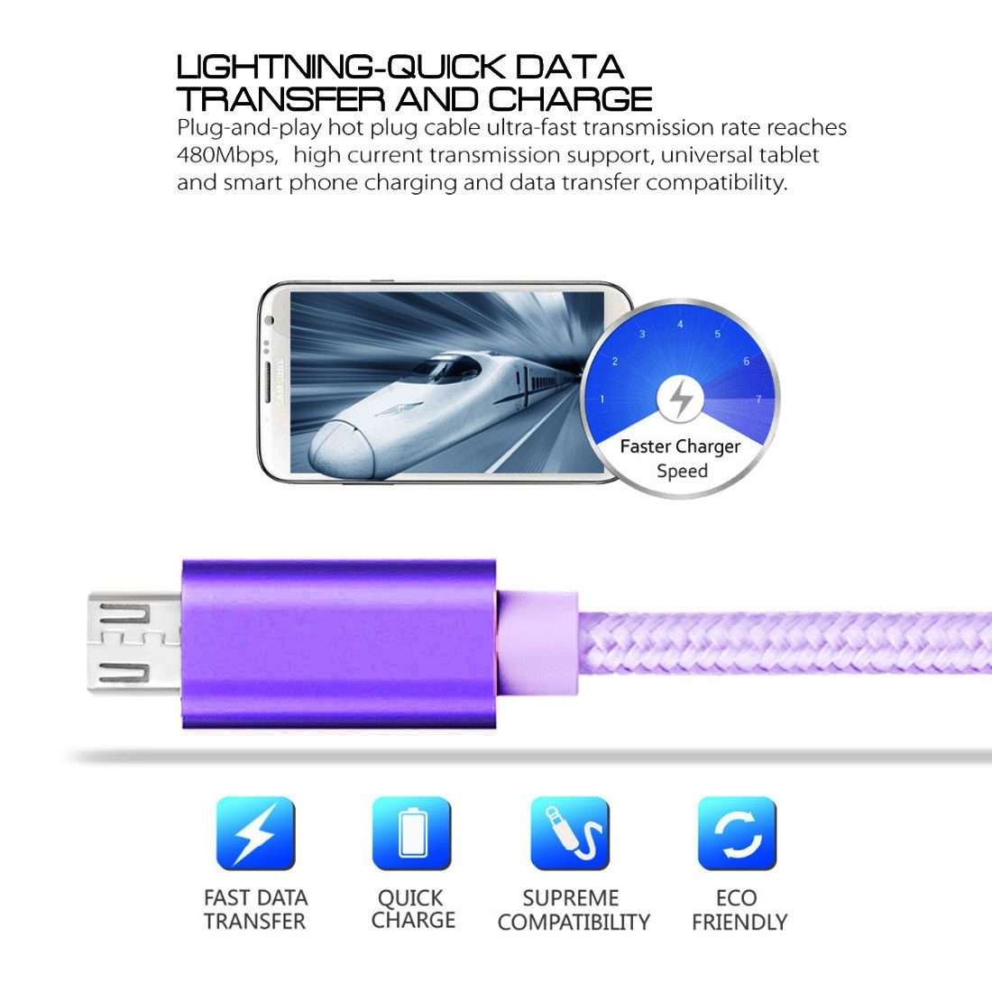 1m 3A Woven Style Metal Head Micro USB to USB Data / Charger Cable(Purple)