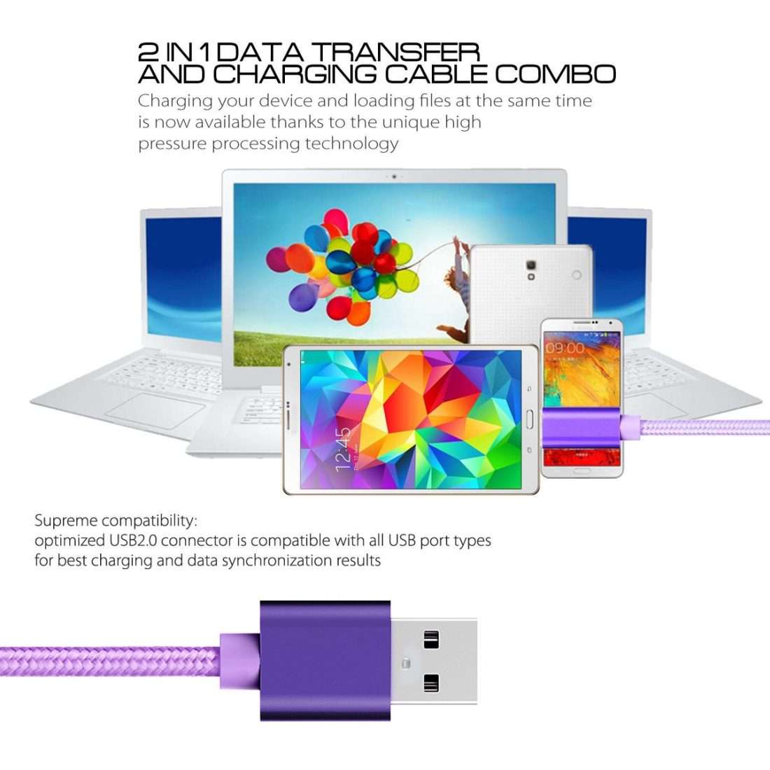 1m 3A Woven Style Metal Head Micro USB to USB Data / Charger Cable(Purple)