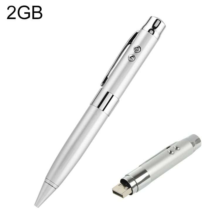3 in 1 Laser Pen Style USB Flash Disk, Silver (2GB)