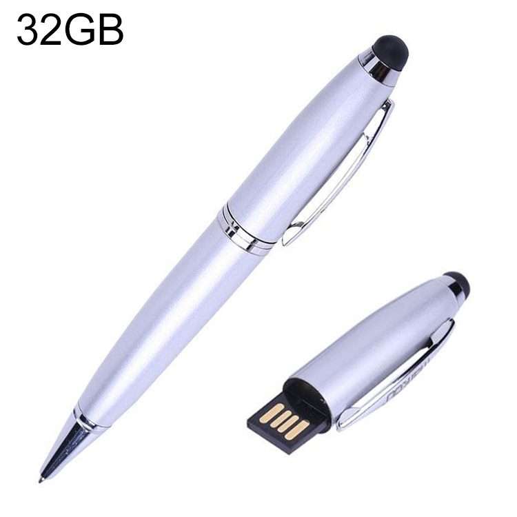 2 in 1 Pen Style USB Flash Disk, Silver (32GB)(Silver)