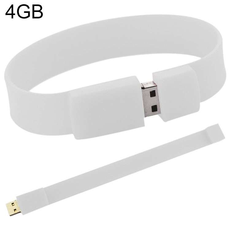 4GB Silicon Bracelets USB 2.0 Flash Disk(White)