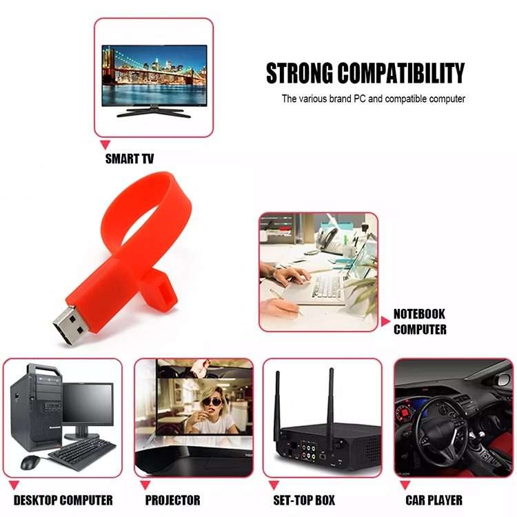 2GB Silicon Bracelets USB 2.0 Flash Disk(Black)