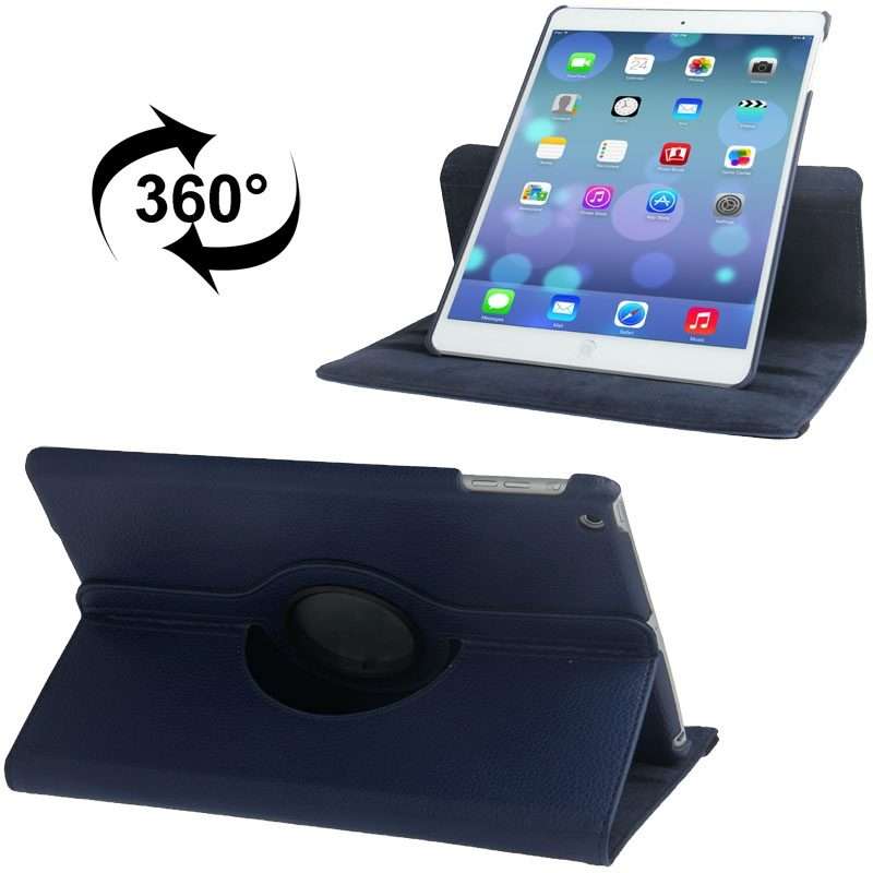 Litchi Texture 360 Degrees Rotation Leather Tablet Case with Holder for iPad Air ... (Dark Blue)
