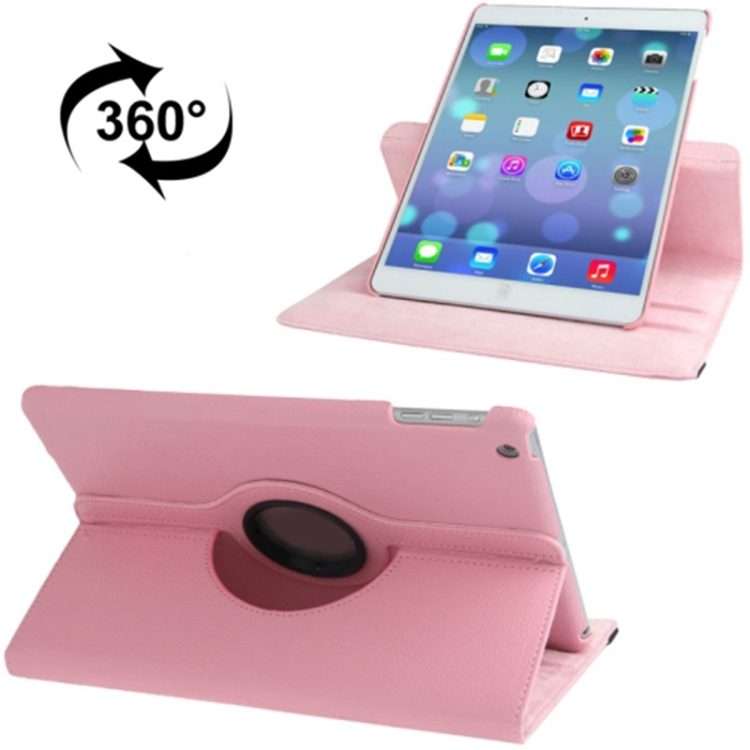 Litchi Texture 360 Degrees Rotation Leather Tablet Case with Holder for iPad Air / Air ... (Pink)