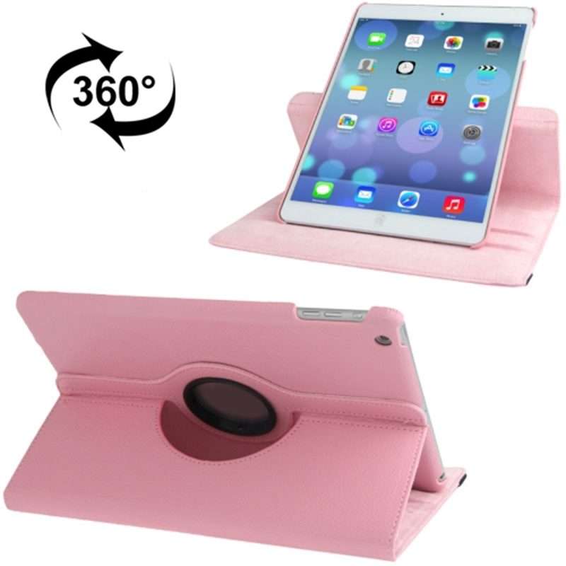 Litchi Texture 360 Degrees Rotation Leather Tablet Case with Holder for iPad Air / Air ... (Pink)