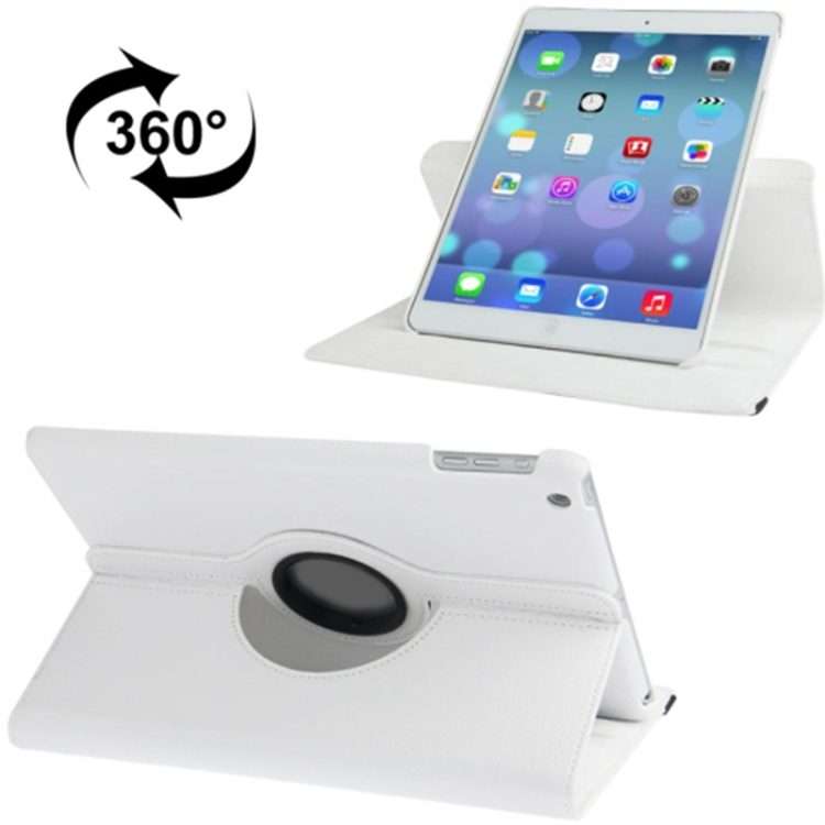 Litchi Texture 360 Degrees Rotation Leather Tablet Case with Holder for iPad Air / Air ... (White)